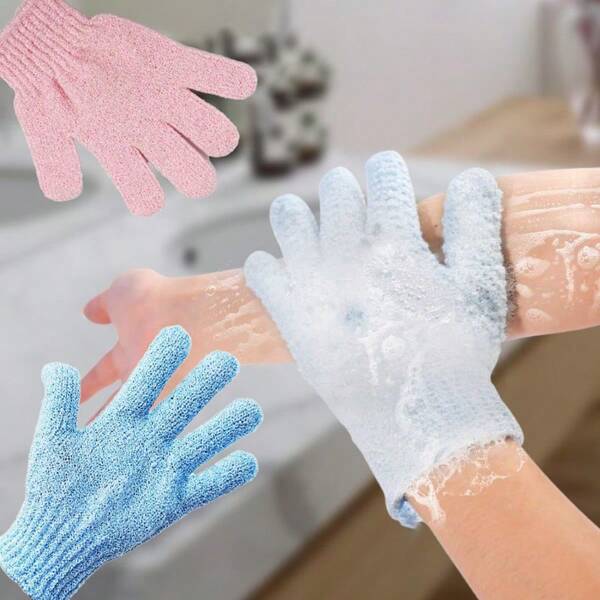 1/2/3 piezas Guantes de baño de verano, amigables con la piel, guantes de baño y remoción de manchas de fricción de cinco dedos de nylon con acabado mate a doble cara, amigables con la piel, guantes para remover el barro