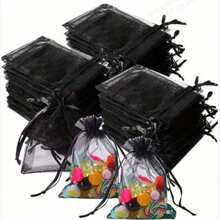 50/100 stuks geschenkverpakkingszakken, zwarte organza snoepzakken, serviesgoed, Halloween, kerst, huishoudelijke artikelen, feestartikelen voor bruiloften, festivalactiviteiten en feestbenodigdheden, geschenkverpakkingszakken, snoepzakken voor bruiloften, geschenkverpakkingszakken. Sieradenverpakking, organza zakjes, snoepzakken, reistassen, geschenkzakken voor de feestdagen, kan worden gebruikt voor fruit, anti-insectenzakken, herfst, kerstmis en Valentijnsdag.