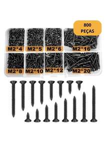 KIT 800 PARAFUSOS M2*10  PRETOS ROSCANTE AÇO CARBONO - A - Visão 2
