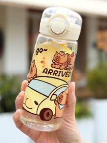 1pc Cute Hamster Plastic Water Bottle, 13.53 Oz - Leak-Proof With Straw, Round Shape, Suitable For Holidays And Daily Use, Designed For Christmas, Thanksgiving, Halloween And Other Festivals, Playful Design, Leak-Proof Bottle