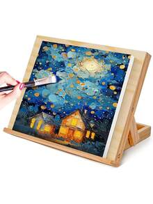 1 件可调节木制儿童画架 - 坚固的天然木质桌面角支架，80° 可调角度，素描水彩油画板，木制折叠香味便携式画板