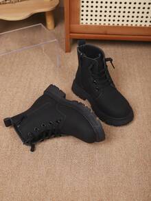 British Style Kids Boots, Autumn/Winter Versatile Unisex Children's Work Boots - Black - View 4