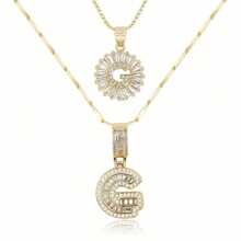 Dainty Bubble Initials Balloon Letter Necklace Set For Women Double-Layer Rock Initials Letter Necklace Set Synthetic Cubic Zirconia Micro-Inlaid Crown Letter Diy English