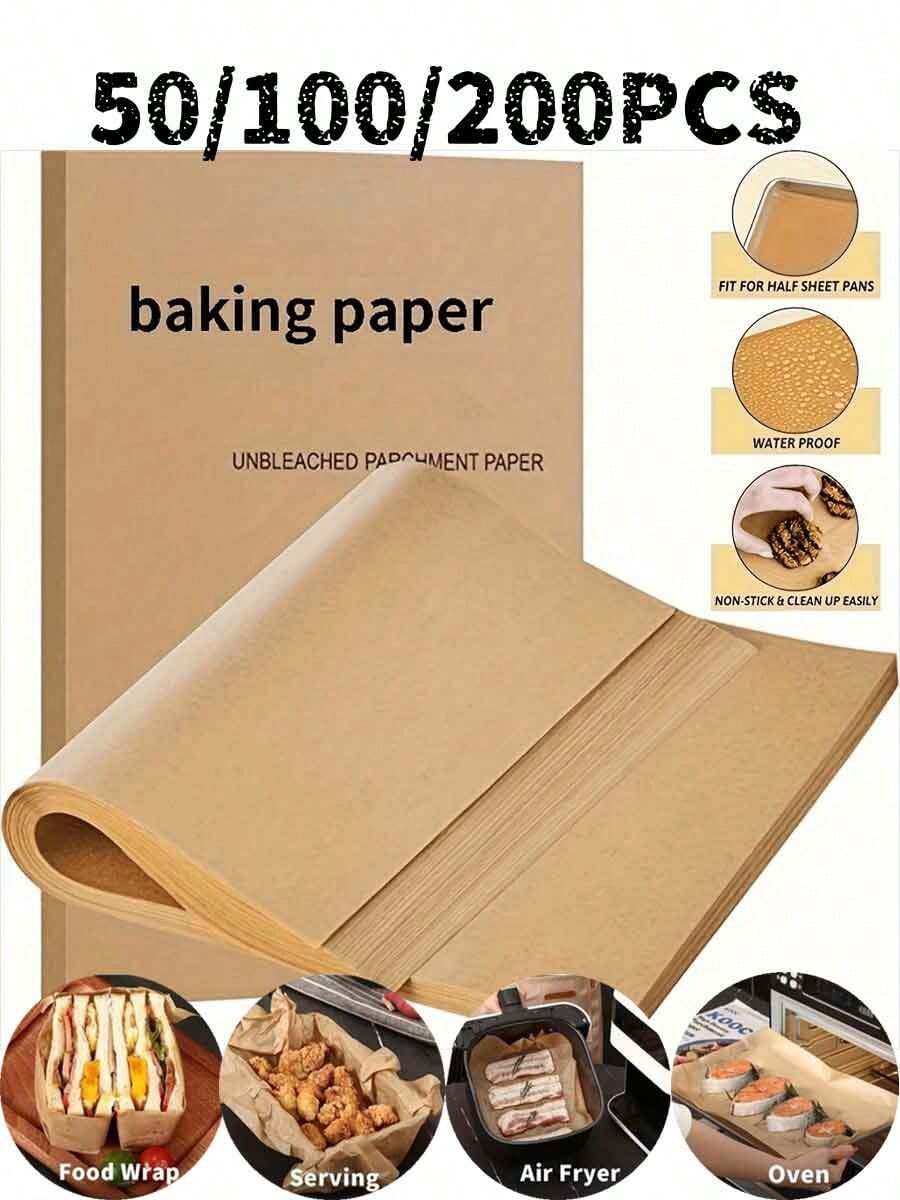 50/100/200 张优质羊皮纸 - 用于烘焙、烹饪、烧烤、空气炸锅和蒸煮 - 不粘，硅油涂层 - 厨房配件和家庭厨房用品返校