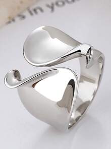 1PC Silvery Rings For Women Couple Minimalist Handmade Simple Big Ring Party Jewelry Gift - Silver - View 2