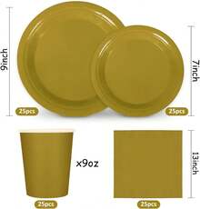 100Pcs Gold Tableware Set Wedding Disposable Dinnerware Set 50Pcs Paper Plates 25Pcs Napkin 25Pcs Cups For Birthday Bride Shower Party Supplies Table Decor - Gold - View 5