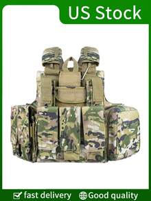 Áo vest săn bắn chiến thuật đa chức năng, túi ba băng đạn phía trước, có nhiều túi tiện ích, vải chống rách bền, thích hợp cho săn bắn, huấn luyện, sinh tồn ngoài trời, v.v. - Nhiều màu - Xem 12
