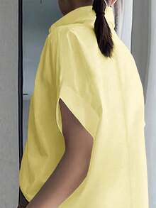 Women's Commuter Casual Simple Solid Color Batwing Short Sleeve Elegant Lapel Collar Blouse - Comfortable Shirt Perfect For Office, Work, And Everyday Wear