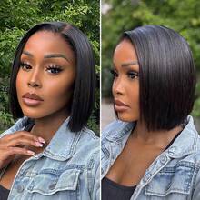 Uveous 14 Inch Bob Wig Human Hair 13X4 13x6 Hd Transparent Lace Front Wigs Silky Straight Human Hair Pre Cut Pre Plucked With Baby Hair Glueless Bob Wig 250% Density Short Straight Bob Wigs For Women No Glue Needed Friendly For Beginners 3 Second To Wear - Natural Black - Xem 7