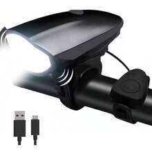 Farol Bike Com Buzina + Lanterna Sinalizador Traseiro - Preto - Visão 1