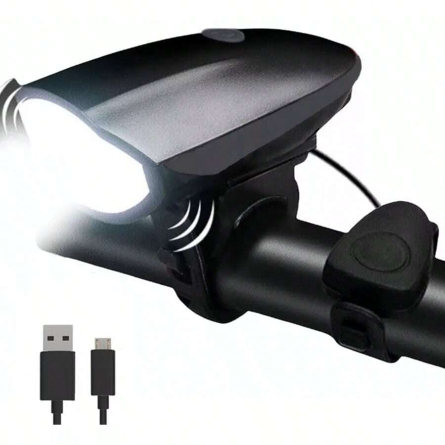 Farol Bike Com Buzina + Lanterna Sinalizador Traseiro - Preto - Visão 1