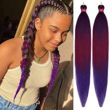 VENDAD-Ombre PurpleRose Red Braiding Hair Extension 28 Inches Pre Stretched Braiding Hair For Hair Braids 2 Packs Yaki Texture Synthetic Braid Hair - tím/đỏ hồng/tím-28Inch(Gói 2) - Xem 1