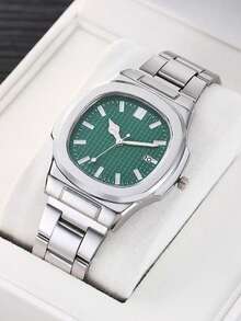 1pc Men's Silver Strap Fashionable Casual Business Bar Scale With Calendar Function Dial Quartz Watch For Daily Wear Or Holiday Gifts