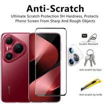 2+2 piezas Protector de pantalla de vidrio templado + Protector de lente de cámara, dureza 9H, anti-arañazos, a prueba de huellas dactilares, compatible con Huawei Pura 70/80, Pura 70 Pro/80 Pro, Pura 70 Ultra/80 Ultra, Y73 - transparente - Ver 2