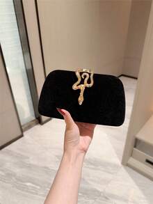 1 件闪光金属蛇皮手拿包，奢华闪亮复古金色迷你晚装钱包，时尚、迷人、精致、优雅的女士手提包，适合婚礼、主题正式派对、庆典、生日派对，配有链条 - 黑色 - 查看 5