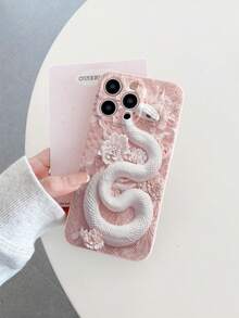 Ốp lưng điện thoại TPU mềm in 2D họa tiết rắn trắng và hoa hồng, chống sốc, dễ mang theo, tương thích với Apple 16 15 14 13 12 11 Pro Max / A07 A17 S25 S24 S23 / Tương thích với Redmi / Tương thích với OPPO / Tương thích với Realme / Tương thích với Infinix - Hồng - Xem 5