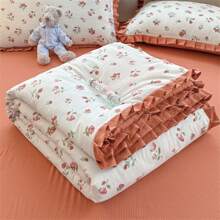 1 Peça Edredom Floral Branco, Estilo Pastoril Leve, Acolchoado de Renda com Fibra de Soja e Bolhas Macias, Adequado para Uso Doméstico no Verão (1 Edredom, Travesseiro Não Incluído)
