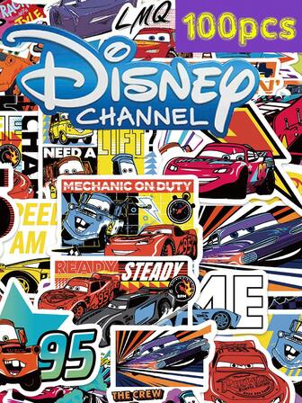 Disney 100 autocollants de style bandes dessinées de voitures de course. Décoratifs pour bagages, étuis de téléphone portable, ordinateurs portables, journaux, guitares, planches à roulettes, manuels. Idéal pour récompenses, anniversaires, Noël, fêtes, décorations de fête.