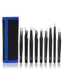 Set di 9 pinzette di precisione in acciaio inossidabile antistatico, adatte per elettronica, saldatura, lavori di laboratorio, creazione di gioielli, modellismo e artigianato