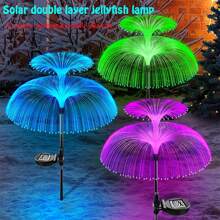 1 pièce Lumières de jardin solaires Nouvelle version améliorée Lumières solaires extérieures étanches Lumières de fleur solaire à double méduse et étoile changeant de 7 couleurs pour décoration de jardin extérieur de Noël Cadeaux pour femmes