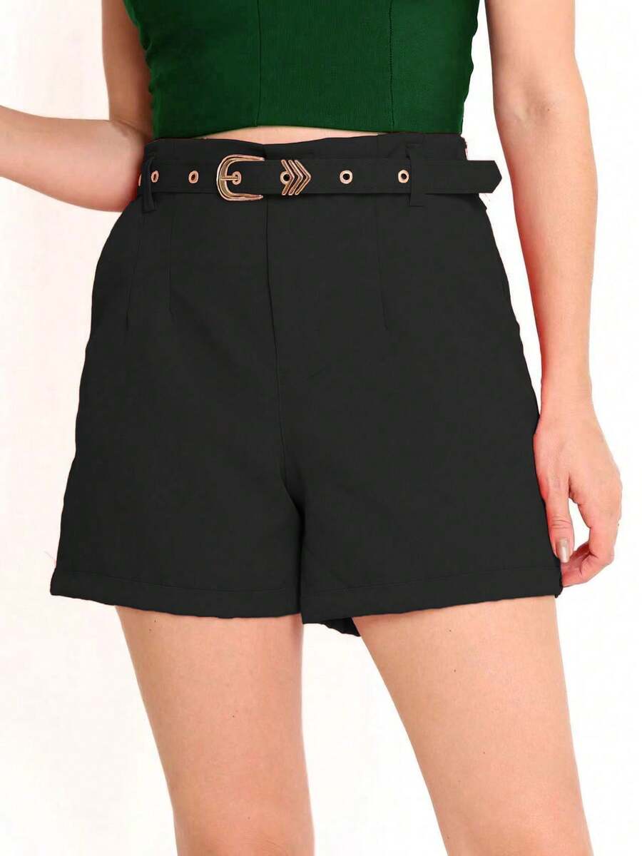 Female Fashion Shorts Feminina Alfaiataria Casuais Versáteis bolsos frontais zíper com cinto