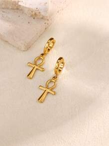 1 Paar ägyptische Ankh Kreuz Creolen für Frauen Männer, vergoldet Edelstahl Lebensschlüssel Ohrringe, ägyptisches Glücksamulett Schmuck