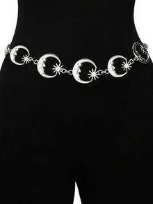 1 chiếc dây thắt lưng kim loại thời trang dành cho nữ, thắt lưng trang trí hình mặt trăng đa năng, dây thắt lưng kim loại nhiều lớp - Bạc - Xem 1