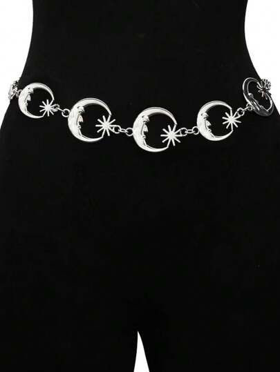 1 pezzo Catena in vita da donna alla moda, di stile versatile con decorazione a luna, cintura in metallo multistrato