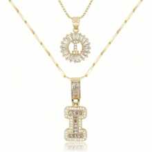 Dainty Bubble Initials Balloon Letter Necklace Set For Women Double-Layer Rock Initials Letter Necklace Set Synthetic Cubic Zirconia Micro-Inlaid Crown Letter Diy English
