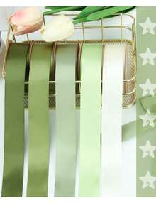 5 Rolls Matcha Green Floral Gift Wrapping Ribbons, Suitable For Wedding Decorations, Bows, Birthday, Valentine's Day Gifts, Cake Baking Packaging, Back To School, Graduation, Birthday, Holiday Party Decorations - Matcha Color - View 4