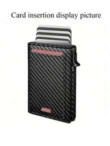 Men's Pop-Up Wallet: Magnetic Closure Pu Leather, RFID Blocking, Smart, Slim, Minimalist, Carbon Fiber - Big Capacity |ID Window |Cash Slot Halloween Purse Purse Men Black Card Holders Teachers Day Gift Small Gifts Gift Ideas Birthday Gifts For Men Valentine's Day Gift Gifts For Boyfriend Smart Wallet For Men ﻿ - Black - View 5