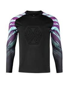 Men's Soccer Goalkeeper Jersey With Foam Chest Protector, Foam Elbow Pads, Anti-Slip Plastic Strips, Running & Sports Training Top, Colorblock Geometric Striped Long Sleeve Breathable Quick-Dry T-Shirt