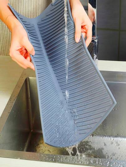 Silicone Rubber Sloped Drain Mat, Bowl & Dish Drying Rack, Non-Slip Placemat, Heat Resistant Pot Holder, Plate Mat, Kitchen Accessories, Suitable For Draining Kitchen Utensils, Teacups, Bowls & Dishes, Keeping The Kitchen Clean And Tidy. Can Also Be Used As Barbecue Tray Mat, Pot Pad, Coaster, Etc.