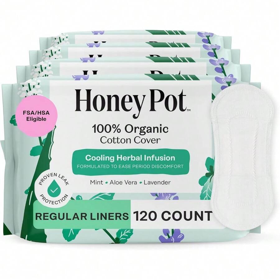 The Honey Pot Company - Herbal Sanitary Pads For Women - Regular Flow W/Wings - Infused W/Essential Oils For Cooling Effect & Organic Cotton Cover - Feminine Care - FSA & HSA - 20 Ct - 120 Count (Pack of 1) - 查看 1