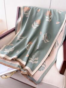 1pc Women Double-Sided Scarf, Winter Dual-Use Air-Conditioned Room Shawl, Long Thick Warm Everyday Versatile Neck Warmer - Green - View 2