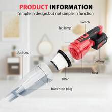 AutoFu Cordless Vacuum Cleaner 3 In 1 Lightweight Stick Strong Suction LED Rechargeable, Portable Hand Held Vacuum Cleaner With Battery &  Filter, Lightweight Hand Car Vacuum Rechargeable For Pet Hair, Home, Office - Red-1 Battery - View 5