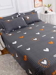 1pc Soft & Comfortable Bed Sheet, Bed Protector, Valentine's Gift Bed Sheet, Cartoon Love Geometric Bed Sheet, Heart Pattern Bedding Set, Home Decor, For Twin, Queen, King Size Bed, Mother's Day Bedding Gift, Machine Washable