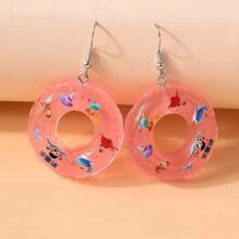 1 Pair Mini Cute Swimming Ring Earrings For Women, Suitable For Beach, Travel And Holiday Wearing