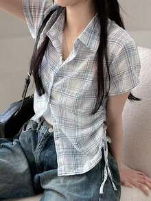 2025 Summer Women's Stylish Plaid Casual Shirt White - White - View 2