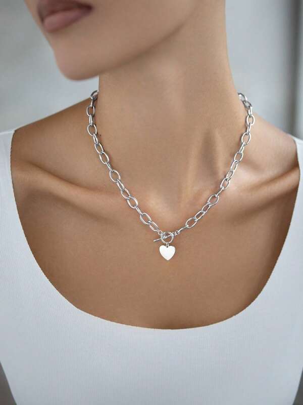 1 pieza Collar de cadena de corazón de plata de ley 925 con estilo minimalista y único - Ideal para uso diario y de fiesta | Regalo de joyería perfecto para cumpleaños, aniversario y Acción de Gracias