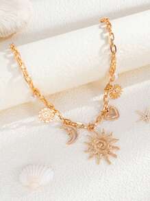 1 pieza Collar colgante retro de moda punk con sol, corazón y luna combinados, con perla artificial, adecuado para fiesta, uso diario, reuniones, regalo de mujer