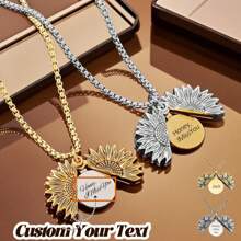 1pc Customizable Elegant Sunflower Locket Necklace, Perfect Gift For Birthday Or Any Special Occasion, Women Sunflower Pendant Necklace With Long Chain, Chic O-Shaped Design, Ideal For Birthday And Anniversary