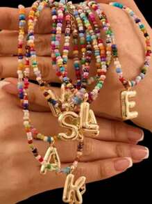 1pc Colorful Handmade Beaded Letter Necklace, Gift For Girls - Cute Letter Necklace For Teen Girls, Women's Fashion Letter Necklace For Girls, Personalized Birthday Back To School Gift For Kids Christmas