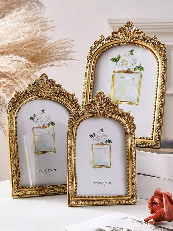 Vintage Carved Photo Frame, Made Of Resin Material With French Artistic Design, Suitable For Desktop Decor, Home Decor, Desk Decor, Also Can Be Used For Wedding Photos Or As A Commemorative Gift To Express Love