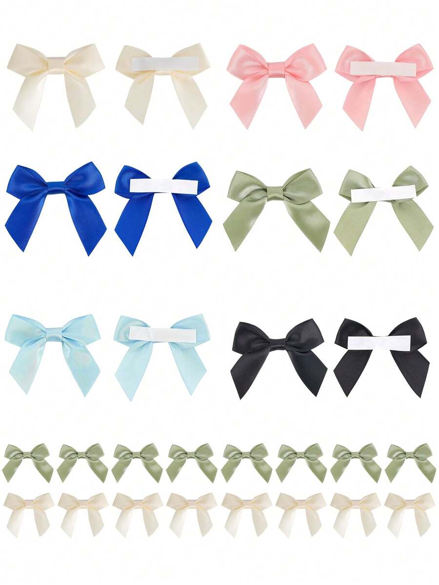 10/12pcs Self-Adhesive Satin Bows Ribbon For Gift Packaging Pink Beige Green Bow Gift Wrapping Accessories For Birthdays, Weddings Party Decorations Colorful Ribbon Bows - Bow Accessories - View 1