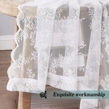 2pcs Vintage Floral Embroidery Clear Lace Curtain Panel - Privacy & Light Filtering, Machine Washable,