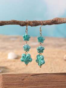1 Par de Brincos Pendentes de Flores de Cerâmica em Estilo Boho Multicamadas, Jóias Boêmias Coloridas de Praia, Adequados para Uso Diário ou Férias