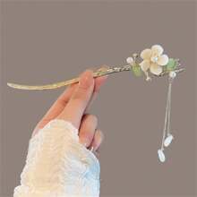1 Peça Grampo de Cabelo de Alta Qualidade com Flor de Lírio e Borboleta com Borla, Clipe de Cabelo Elegante de Estilo Vintage, Acessório de Cabelo para Penteado Coque no Verão, Prendedor de Cabelo, Formador de Coque, Peça de Cabelo, Grampos de Penteado, Material Escolar