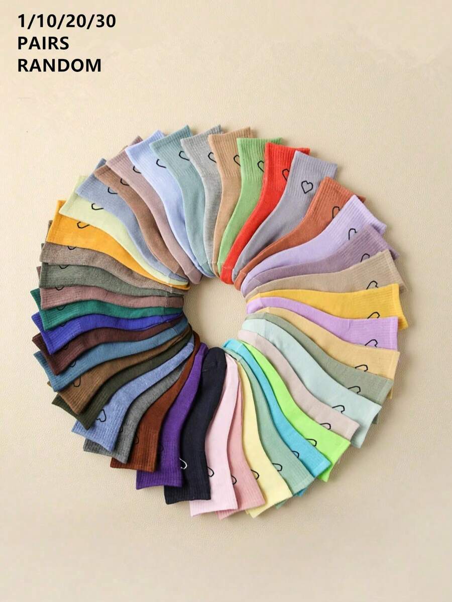 1/10/20/30 par kolorowych skarpetek damskich w kształcie ćwiartki z serduszkowym wzorem, modne uniwersalne skarpetki do kostki