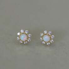 1 par de elegantes pendientes tipo botón de plata de ley 925 con efecto de ópalo, regalo de joyería para mujer, para fiestas